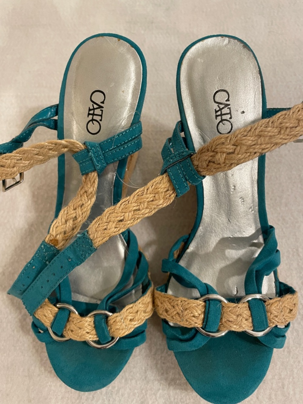 Cato Teal Braided Jute Strap Heeled Sandals